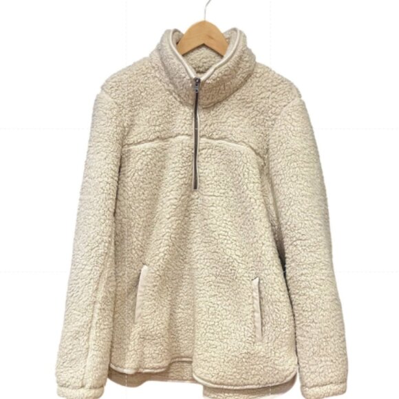 Abercrombie Soft Sherpa Fleece Quarter Zip Pullover Jacket Cream Cozy XL - Picture 1 of 4